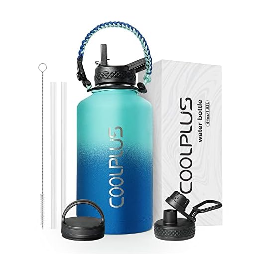 Coolplus 64 oz Insulated Water Bottle with Paracord Handle & 3 Lids, Half Gallon Water Jug Stainless Steel Hydro Water Bottle Leakproof Metal Flask, Keep 48H Cold and Leakproof, Twilight Blue