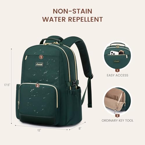 Image of LOVEVOOK Laptop Backpack for Women with Pouch Pocket for Large Capacity Cup,15.6 Inch Laptop Computer Bag Travel Backpack Purse,Waterproof Work Business Backpack College Teacher Bags,Dark Green