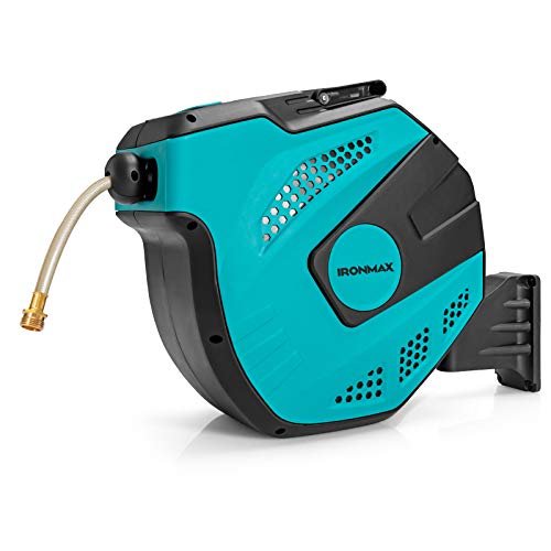 Goplus Retractable Garden Hose Reel, 1/2” 65 + 6.5FT Auto Rewind Wall Mounted Water Hose Reel with Brass Connector and 180°Swivel Bracket