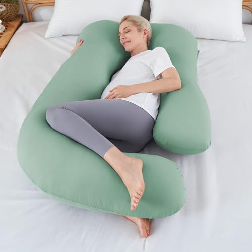Image of Sasttie Cooling Pregnancy Pillows for Sleeping, U Shaped Full Body Pillow Pregnant Pillow, Green Maternity Pillow for Pregnant Women, Pregnancy Must Haves, Sage