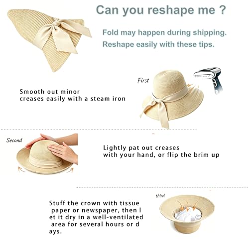 Sombrero de paja plegable con ala ancha para mujer miniatura 4