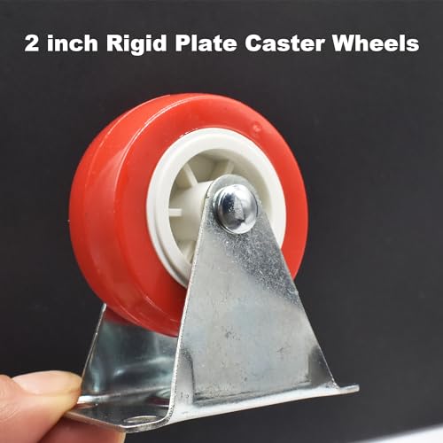 Floyutin 2 inch Rigid No-Swivel Plate Hard Rubber Caster Wheels for Furniture and Workbench 6 Packs(Free Screws)…