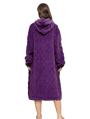 ililmmoe Sherpa tragbare Decke Übergroße Hoodie Sweatshirt TV Decke mit Langen Ärmeln und Tasche, Jacquard Tiefviolett – Ansicht 2