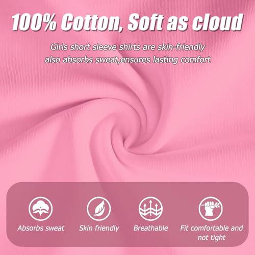 Girls Short Sleeve T Shirts Soft Cotton Summer Tops Kids Casual Crewneck Basic Tees Shirts Blouse Clothes for Girls, 5-14Y4