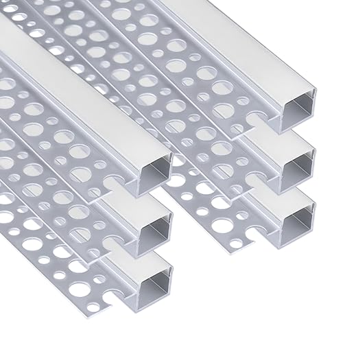 inShareplus Plaster-in LED Profile, 6 Pack 3.3ft/1M LED Aluminium Channel with Milky Diffuser, Trimless Recessed Single-Sided LED Strip Diffuser for Under Cabinet, Wall, Ceiling and Corners of Walls