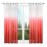 Flying Deko-Gardinen mit Ösen | Zarte Schattierte Gardinen für Schlafzimmer Kinderzimmer Wohnzimmer Küche | Schöne Zimmerdeko aus Voile Tüllstoff 2 Stück 145 x 250 cm rot