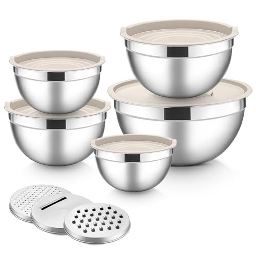 HaWare Stainless Steel Mixing Bowls Set with Lids and Grates