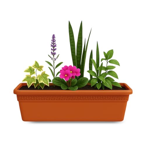 Jardinera de plástico sin plato, Balconera plástico, Macetero para Jardín, Fabricado en Polipropileno, Apto balcón, Patio, Interior/Exterior, 40 cm Largo x 15 cm Alto x 18 cm Fondo, Terracota