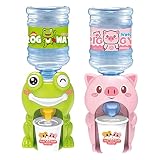 PATKAW 2 Pièces Mini Distributeur d'eau Jouet Cochon Grenouille Miniature Refroidisseur d'eau Fontaine Jouet Fontaine À Boire Modèle avec Tasse À Faire Semblant Jouets pour Enfants