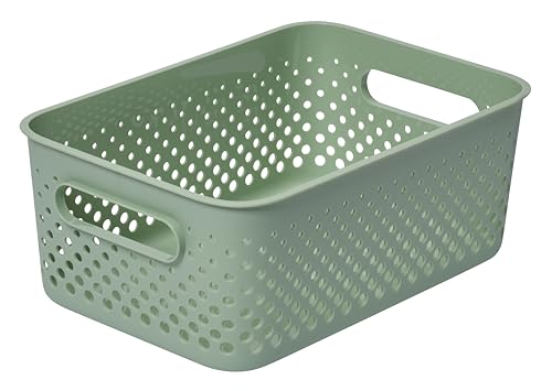 SmartStore Cesta de almacenamiento mediana de 5,6 L, color verde, para cocina, baño, oficina, organizador de juguetes, contenedor con asas, encajable, 29,5 x 20,5 x 12 cm