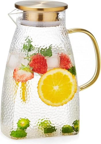 Vilom 冷蔵庫用ポット 1800ML 大容量 耐熱ガラス製 コールドブリューポット 冷蔵庫ドアポケット収納可能 フルーツティー 麦茶 ジュース用 沸騰対応 お手入れ簡単 ハンドル付き 省スペース設計 (単品1800ml)