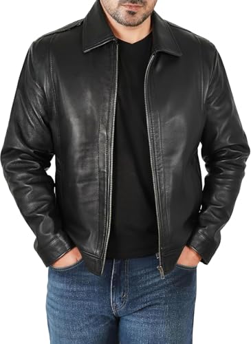 Image of Vintage Leather Jacket Men - Real Lambskin Turndown Collar Mens Leather Jacket