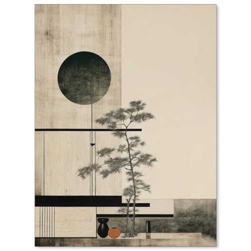 Haitunone Japandi Scandinavian Wall Art Japanese Mid Century Wabi Sabi
