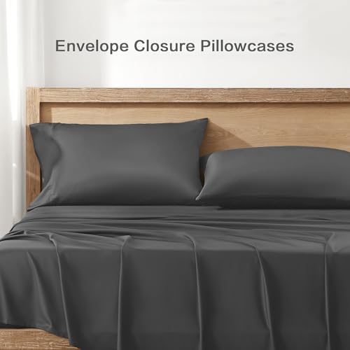 Image of Andency Dark Grey King Sheets Set 100% Viscose Derived from Bamboo | Cooling Summer Sheets, Deep Pocket Up to 16 inch, Silky Soft Hotel Luxury Breathable Bedding Sheets & Pillowcases
