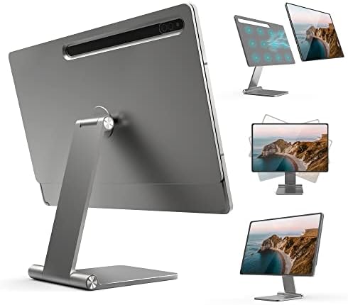 Pinikox Foldable Magnetic Tablet Stand Multi-Angle Adjustable for Samsung Galaxy Tab S8 Ultra 14.6 inch (2022), 360° Rotating Floating Portable Holder for Desk, Aluminum, Space Gray