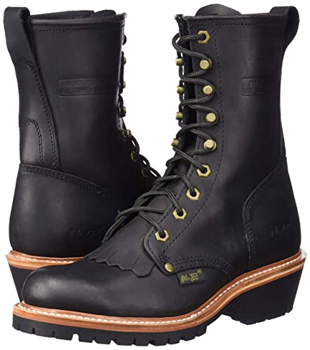 Ad Tec Mens 10In Fireman Logger Certified Work Boots, Black - Full Grain Oiled Leather, Non Slip Rubber Outsole & Fire Resistant Footwear #TOP6