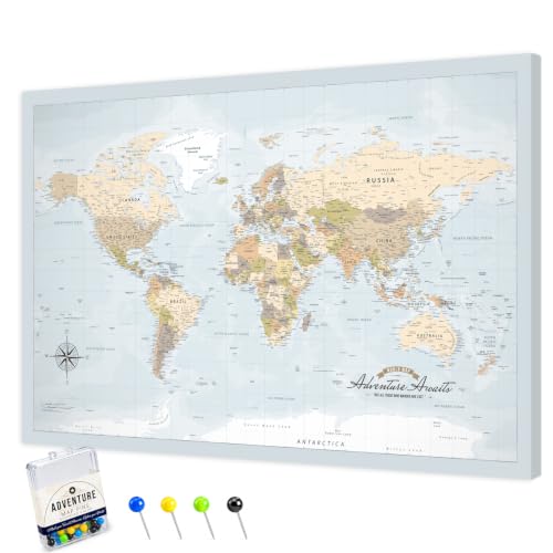 Image of IPIC Blue Ocean World Travel Map with Pins, World Map Pin Board, 42x28 in