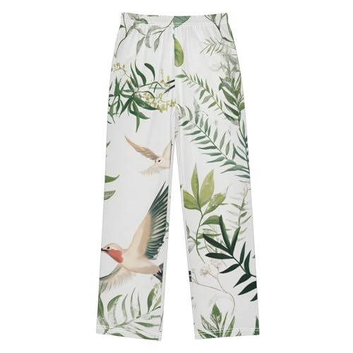 Bird and Leaves Boys Long Pants Soft Trousers Elastic Waist Kids Lounge Bottoms with Pockets S-XL