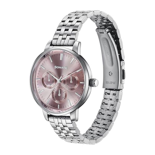 Image of Sonata Verve Quartz Analog with Pink Dial Rose Gold Sheet Metal Strap Watch for Women - 87102SM01