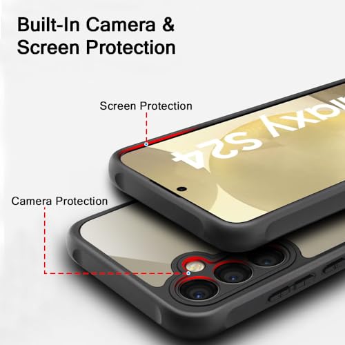 Image of TheGiftKart Hybrid Matte Frosted Translucent Samsung Galaxy S24 5G Back Cover Case | Shockproof Design | Camera Protection Module | Hard Back Cover for Samsung S24 5G (PC & TPU, Frost Black)
