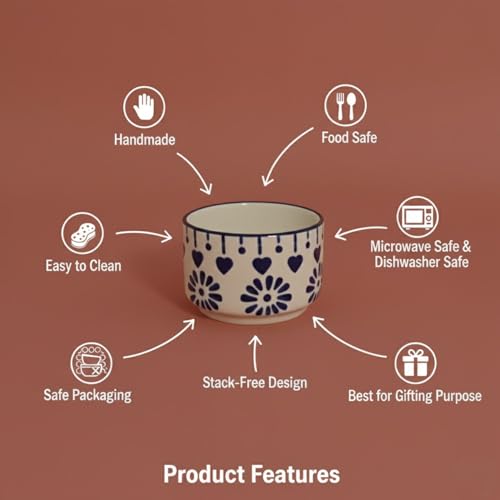 Image of Indigo Blossom 6-Piece Ceramic Dipping Bowl Set Housewarming Gifts - Microwave & Dishwasher Safe