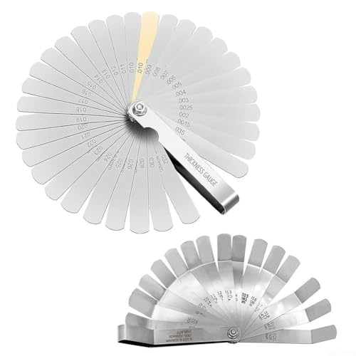 Bulevisiter Juego de 2 medidores de sensores, 32 rectos y 16 calibres de acero inoxidable con marcas dobles métricas SAE para una medición precisa, a prueba de óxido, +/-0.5%