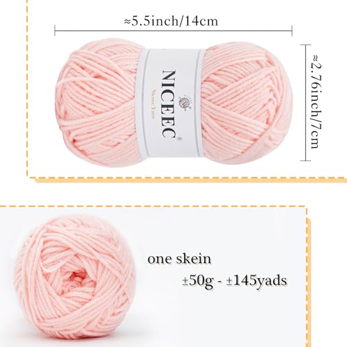Image of NICEEC 300g Soft Assorted Colors Yarn - Sport Weight,100% Acrylic, 4 Ply, Bonbons Yarn for Crochet & Knit, DIY Project Starter Kit for Kids or Adults(Total 870yds) - LightSeries