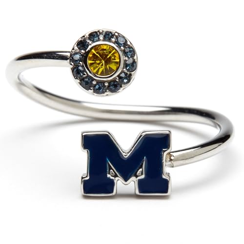 Stone Armory University of Michigan Wolverines Gifts for Women - Blue Michigan Ring with Crystals - Hypoallergenic and Adjustable Sizes 5-12 - Michigan Wolverines Jewelry