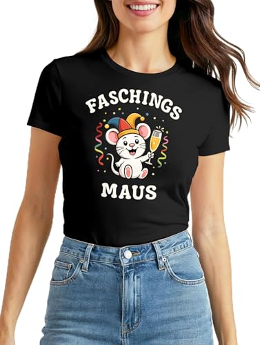 MoonWorks Slim Fit Damen T-Shirt Karnevalsmaus Faschingsmaus Kostüm-Ersatz Verkleidung Last Minute Kostüm Funshirt Schwarz 3XL