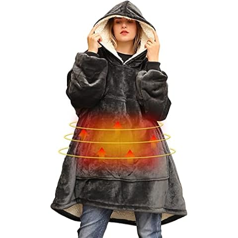 WOOLALA USB Heated Wearable Blanket, Oversied Lazy Hoodie with Large Heating Area on Back Cozy Sherpa Sweatshirt Therapy Heat Blacket with Hood… Cover
