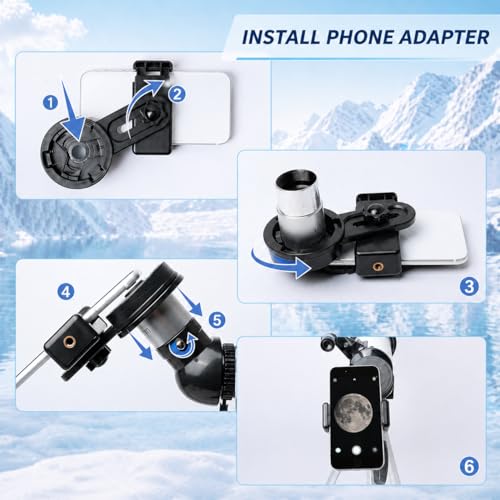 Image of Koolpte 70mm 500mm Telescope for Kids & Beginners, AZ Mount Moon Viewing | 70mm 500mm telescope for kids and beginners; fully multi-coated optics, easy moon viewing kit with phone adapter and remote.