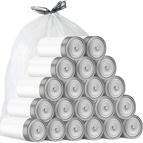 Lincia 600 Count 8 Gallon Drawstring Trash Bags 0.79 Mil Strong Medium Trash Bags Heavy Duty Plastic Garbage Bags White Trash Can Liners for Kitchen Bathroom Bedroom Office Home Supplies