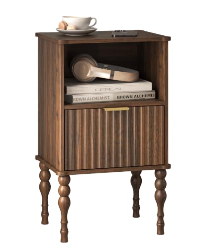 Image of Veegle Small Wooden Nightstand with Drawer