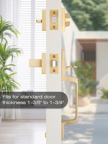 Entry Door Locksets with Deadbolt, Gold Front Entry Door Handle, Exterior Door Handle with Single Deadbolt, Satin Brass Finish, Reversible Door Lever, Square Door Handles for Left/Right Sided Doors - Image 4