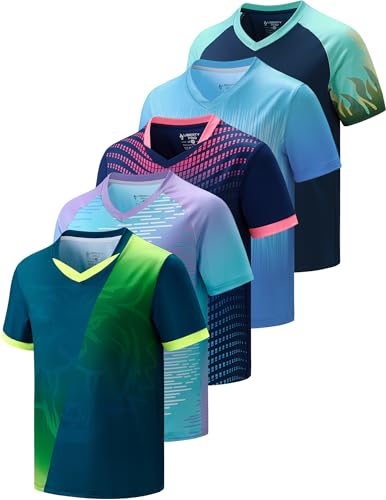 Image of 5 Pack Youth Boys Athletic Dry Fit T Shirts | Lightweight Short Sleeve Tees, Comfy Stretch, Regular Fit, for Teen Kids, Running Soccer Back to School