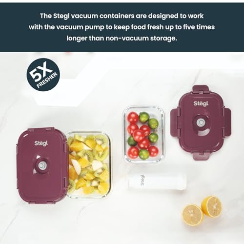 Image of Stegl Vacuum Container Set - Airtight Glass Containers with Vacuum Pump | Keeps Food Fresh 5x Longer | Microwave & Dishwasher Safe | 370 x 640