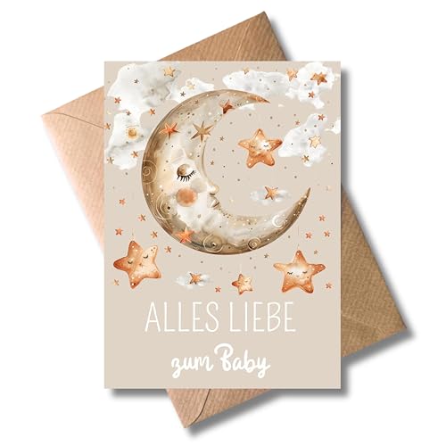 WBdesignz Cartão de proteção de maternidade com envelope, bonito cartão de felicitação para o nascimento "Alles Liebe zum Baby", doce cartão de presente, cartão de despedida para gravidez, pausa para