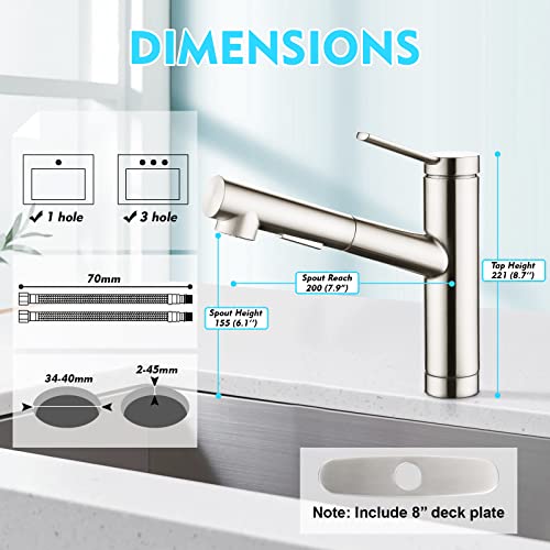 Crea Kitchen Faucets, Bar Sink Faucet, Kitchen Sink Faucet Pull Out Brushed Nickel Single Handle Prep Wet Commercial Modern Rv Low Arc Faucet thumb #4