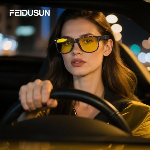 Image of FEIDUSUN Night Driving Glasses for Men Women-Anti Glare Polarized Night Vision Glasses with HD Yellow Lens