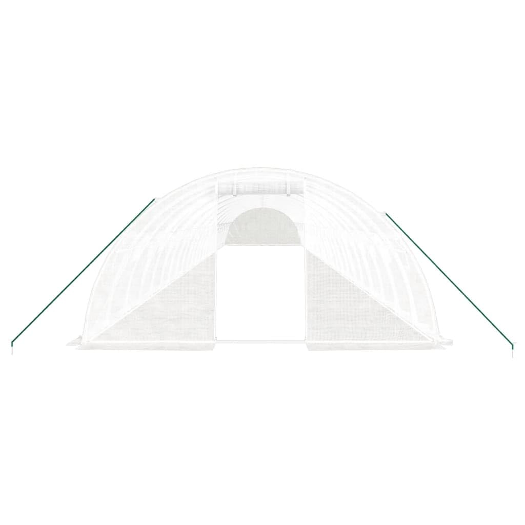 Serre Exterieure 96 m² 24x4x2 m Stalowa rama Biały | Pokrywa PE, stal ocynkowana, zwijane drzwi, 4 boczne okna, amatorskie ogrodnictwo