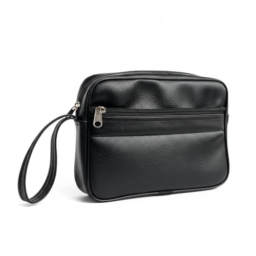 Image of Multipurpose Leather Texture Hand Bag | Unisex Hand Clutch Bag with Wrist Strap | Travel Wrist Pouch for Cash, Mobile, Passport & Daily Essentials