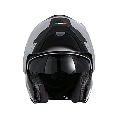 AVE A-48 Adventure Modular Flip-Up Motorcycle Helmet and Drop Down Sun Visor (Silver, Medium)