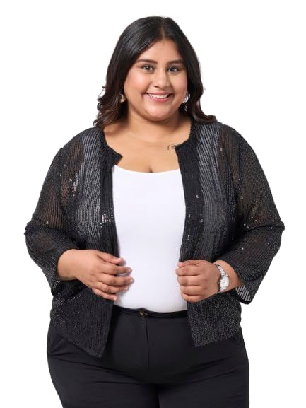 style quotient Women Black Sequin open front shrug-picture-29