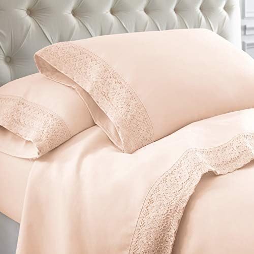 Modern Threads Soft Microfiber Crochet Lace Sheets - Luxurious Microfiber Bed Sheets - Includes Flat Sheet, Fitted Sheet with Deep Pockets, & Pillowcases Linen King