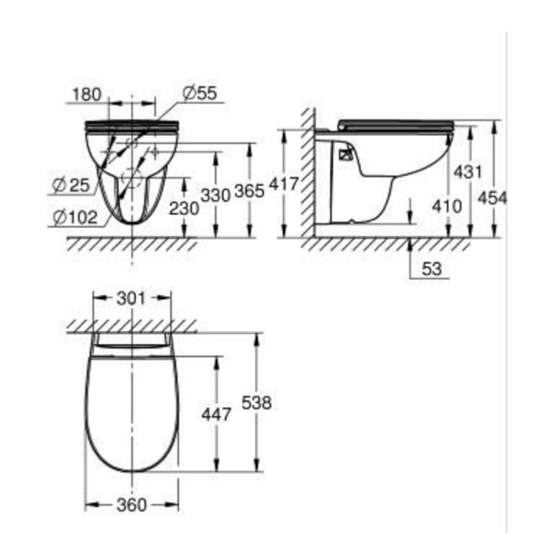 GROHE Bau Keramik - Set de inodoro de pared sin bordes con asiento de