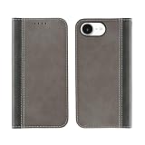 HanaRo iPhone17e 用 iPhone16e 用 ケース スマホケース 手帳型ケース 手帳型 マグネット カード収納 カバー スタンド 保護 ｸﾞﾚｰ×ﾌﾞﾗｯｸ