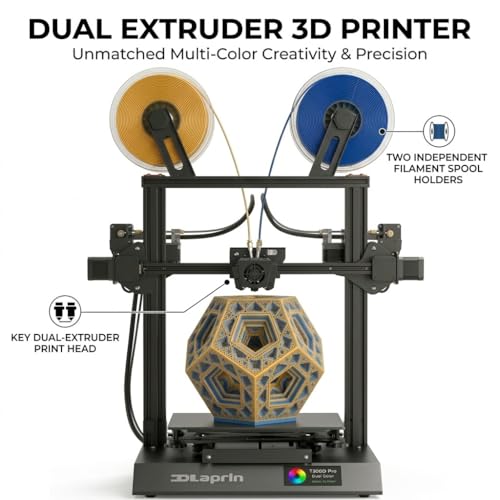 Olaprin T300D Pro Dual Extruder 3D Printer Exceptional Precision | Independent Dual Liner Holders | Complex Multicolor Models, High Speed Dual Color 3D Printer