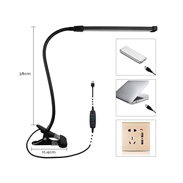 Woputne Desk Lamp, 10 Dimmable Brightness 3 Light Modes Reading Lamp, Study Lamp, Clamp-on Crafts Light USB Plug-in Powered - Image 7
