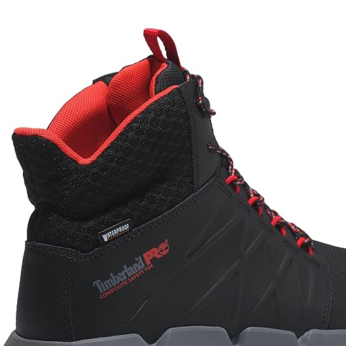 Timberland PRO Men's Morphix 6 Inch Composite Safety Toe Waterproof Industrial Casual Sneaker Boot, Black/Red-2024 New, 11.5 W