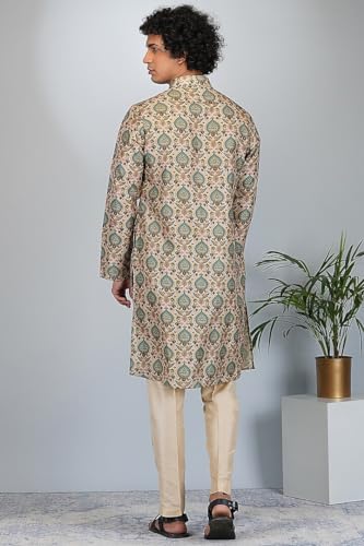 Lookmark Men's Cotton Blend Printed Long Kurta Suitable For All Indian Wedding, Occasions, And Festivals (Az-Lm-Og-Kurta 17-Xxl) Green